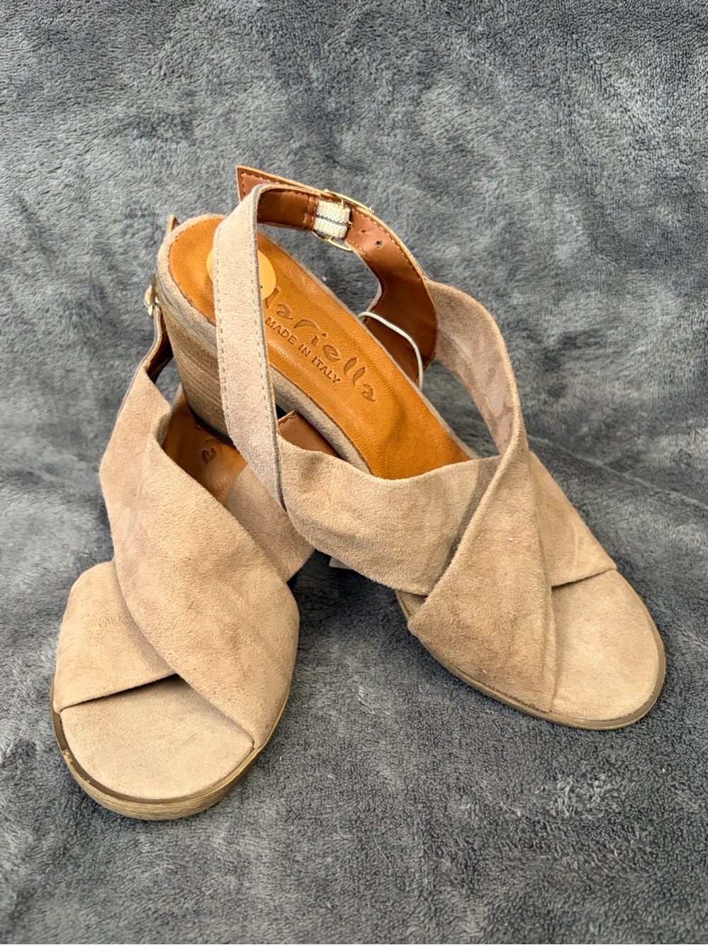 Crisscross Suede Wedge Sandals - Taupe